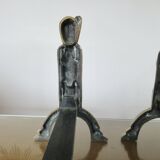 Anton Prinner, pair of Shaman fire dogs in gilded bronze, monogrammed, 1930