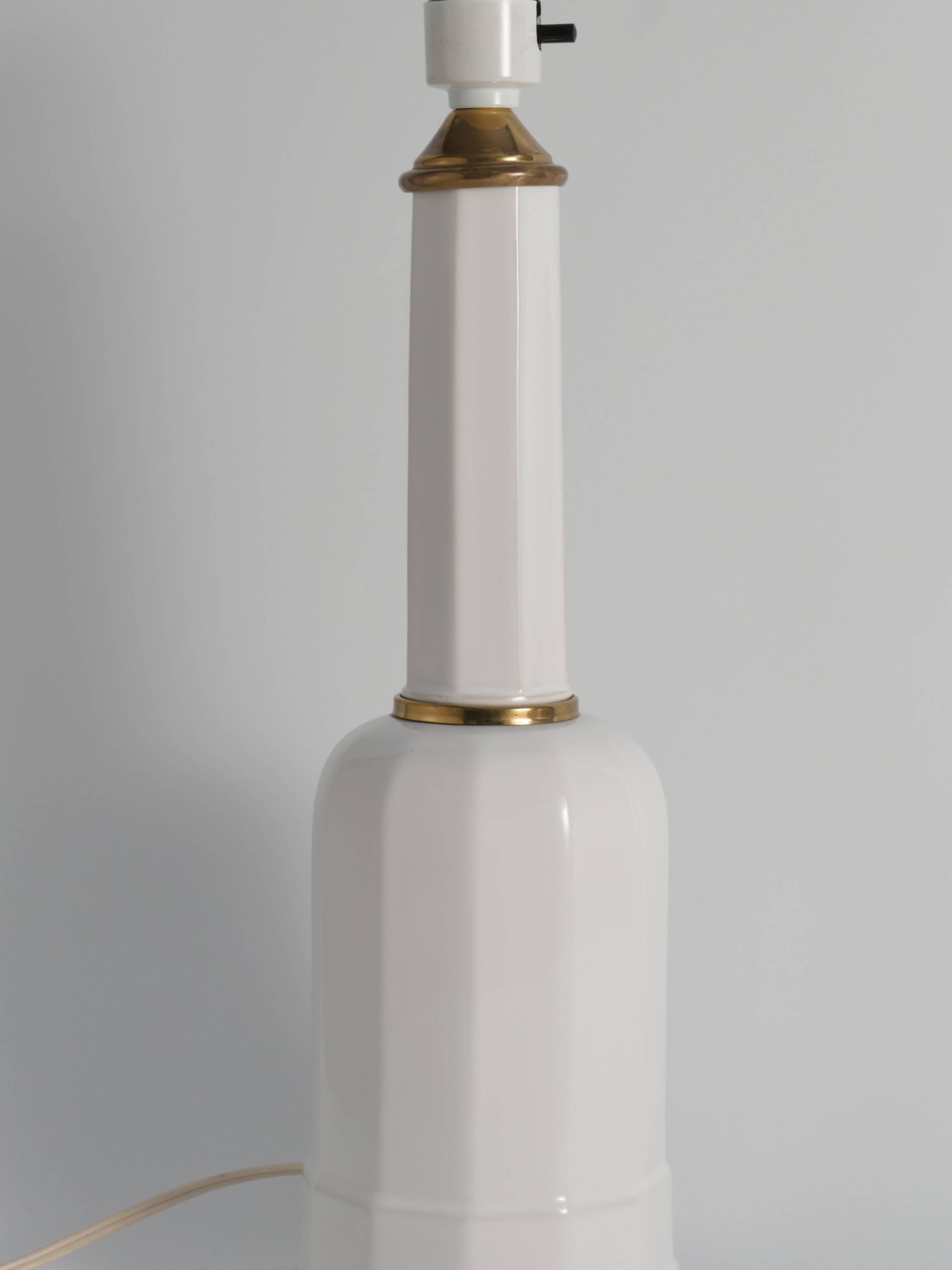 White Opaline Glass & Brass Heiberg Table Lamp, Denmark, Mid-19th century