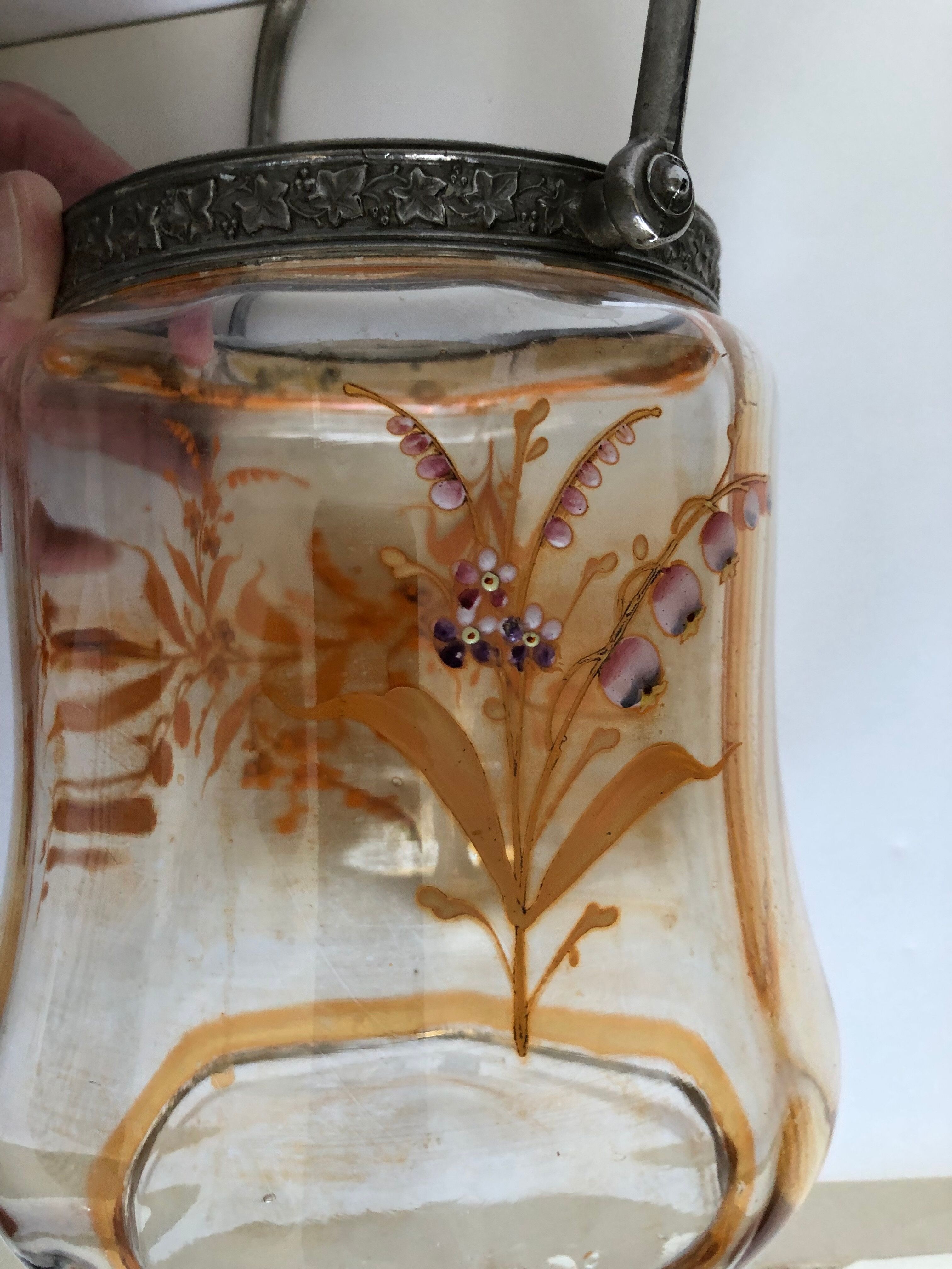 Art Nouveau cookie bucket in enamelled glass