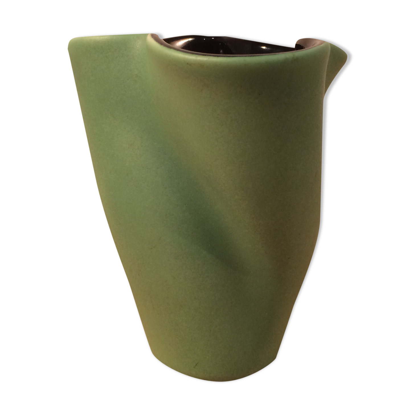 Vase Elchinger trilobed ceramic two-tone green black 60s