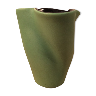 Vase Elchinger trilobé céramique bicolore vert noir années 60