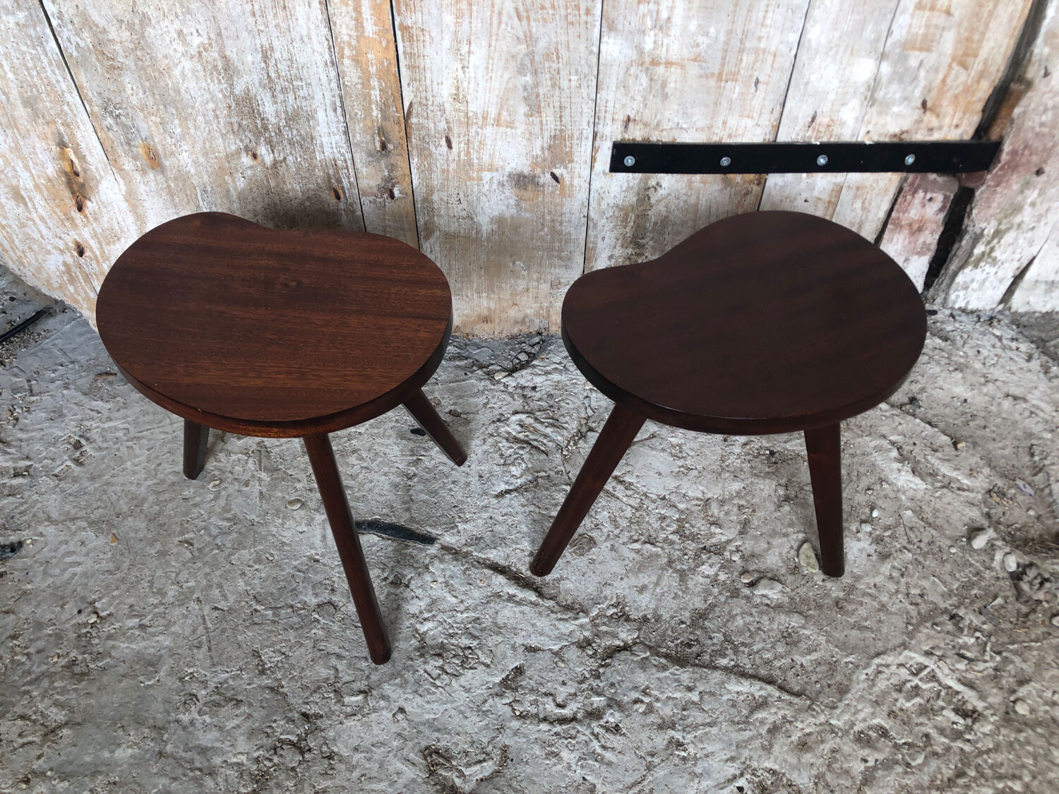 Pair of bedside table scandinavian tripod wood vintage #a240