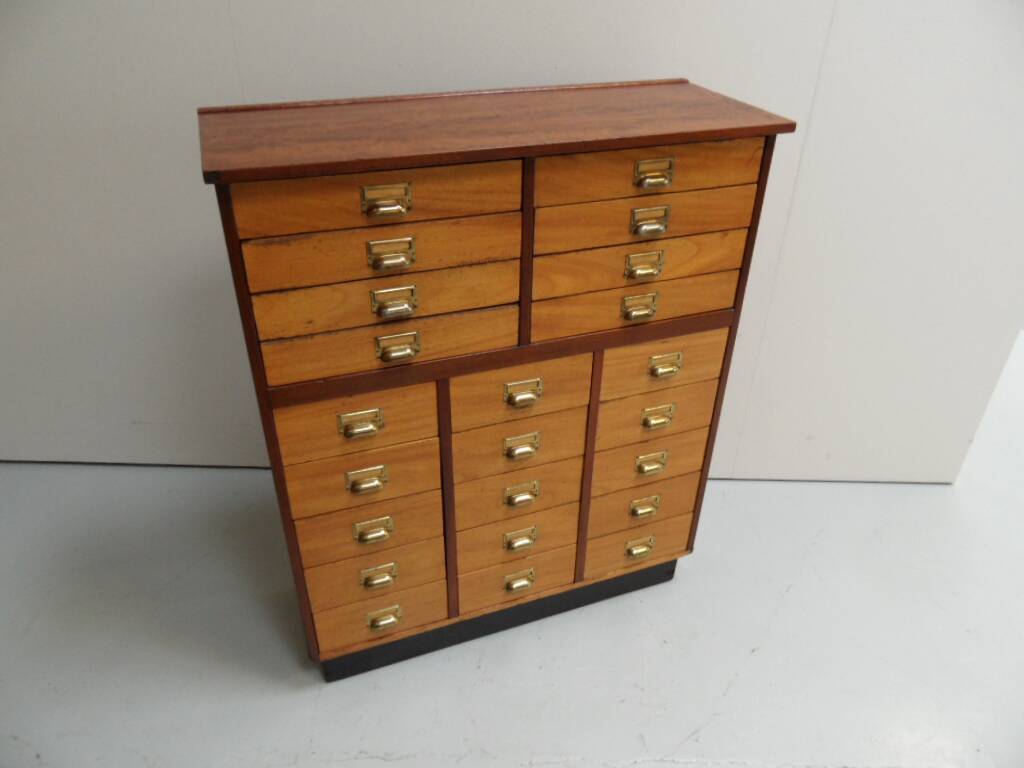 Vintage mahogany filing cabinet with drawers 1950's