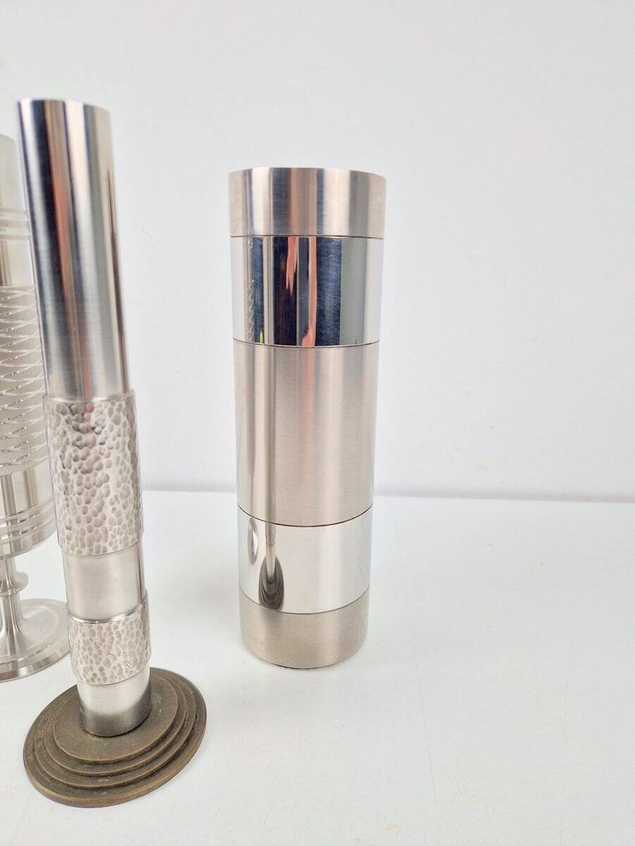 Brutalist Sculptural Metal and Brass Vases from BMF, Germany, 1960s, Set of 3