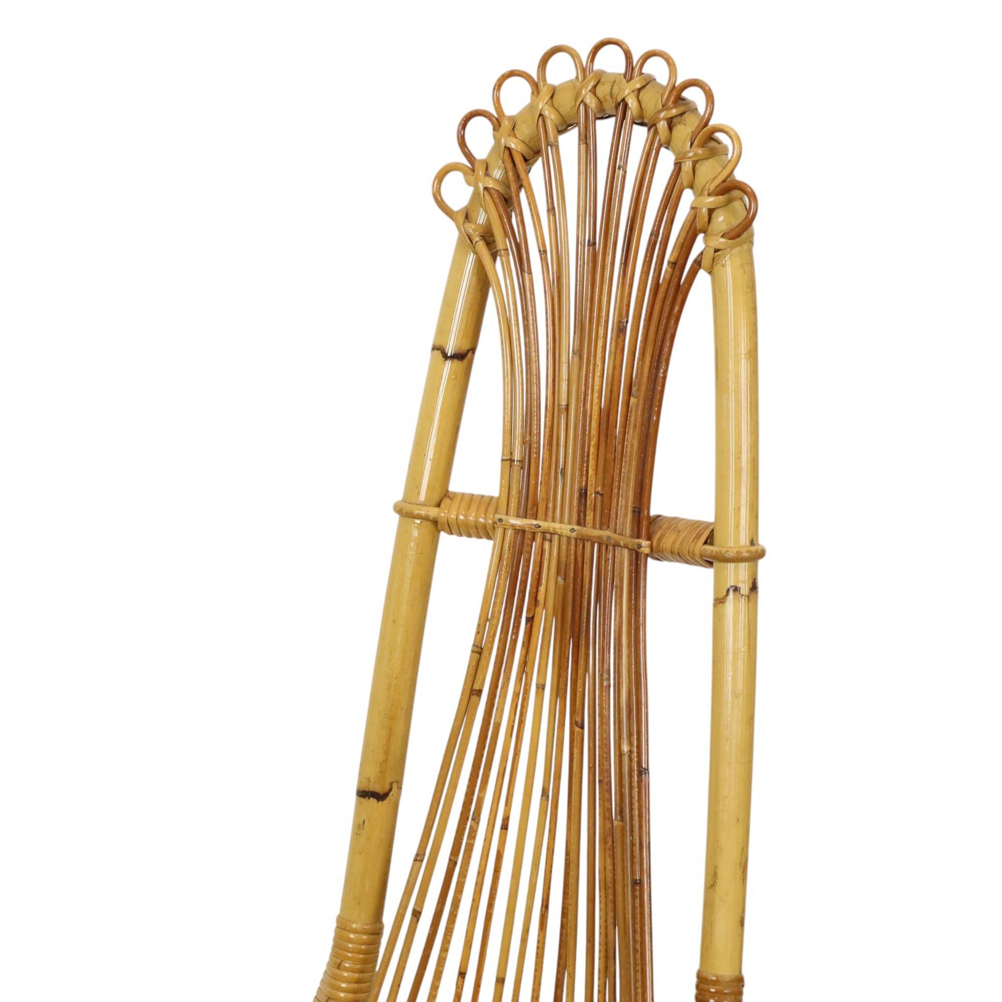 Chaise en bambou rattan boho des années 60 au design italien