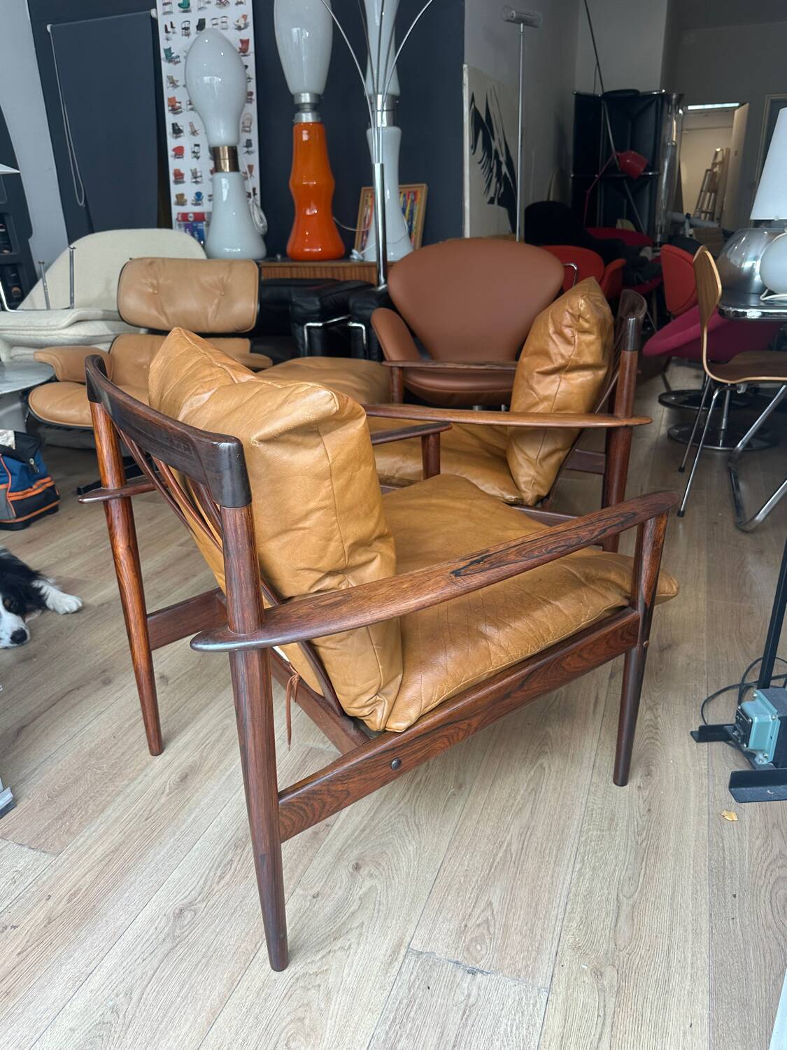Pair of PJ 56 Grete Jalk armchairs in Rio rosewood, 60s
