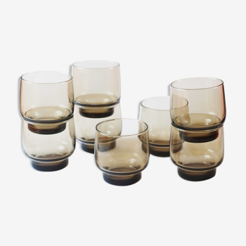 Lot de 8 verres à eau fumés vintage années 70