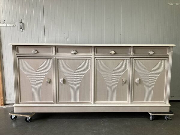 Buffet vintage saumon doux, années 80, éléments art déco