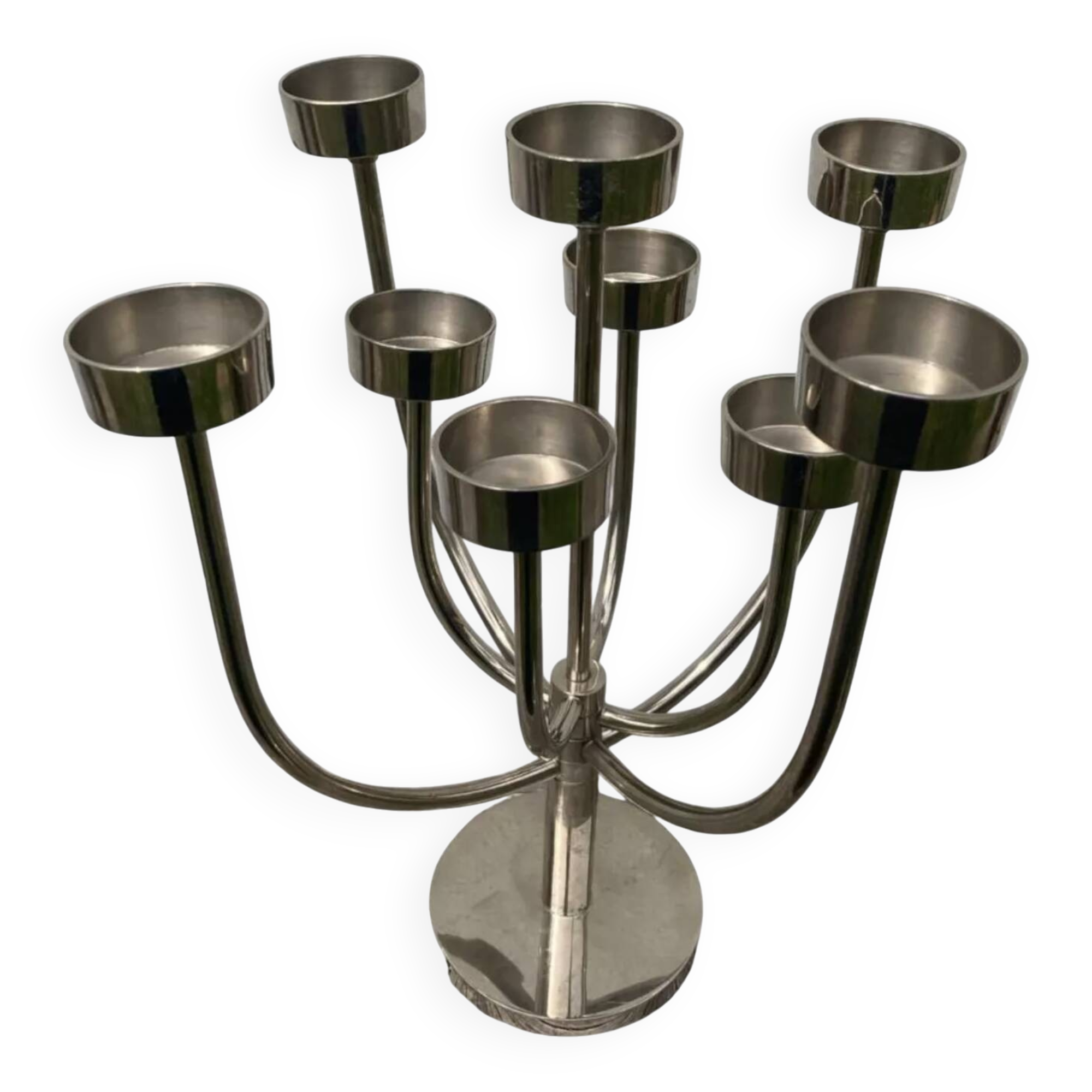 Silver metal candlestick with 8 stainless steel branches