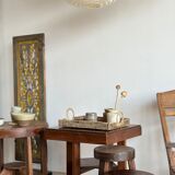 Suspension in rattan and japanese natural linen in the shape of a lantern h50 d30