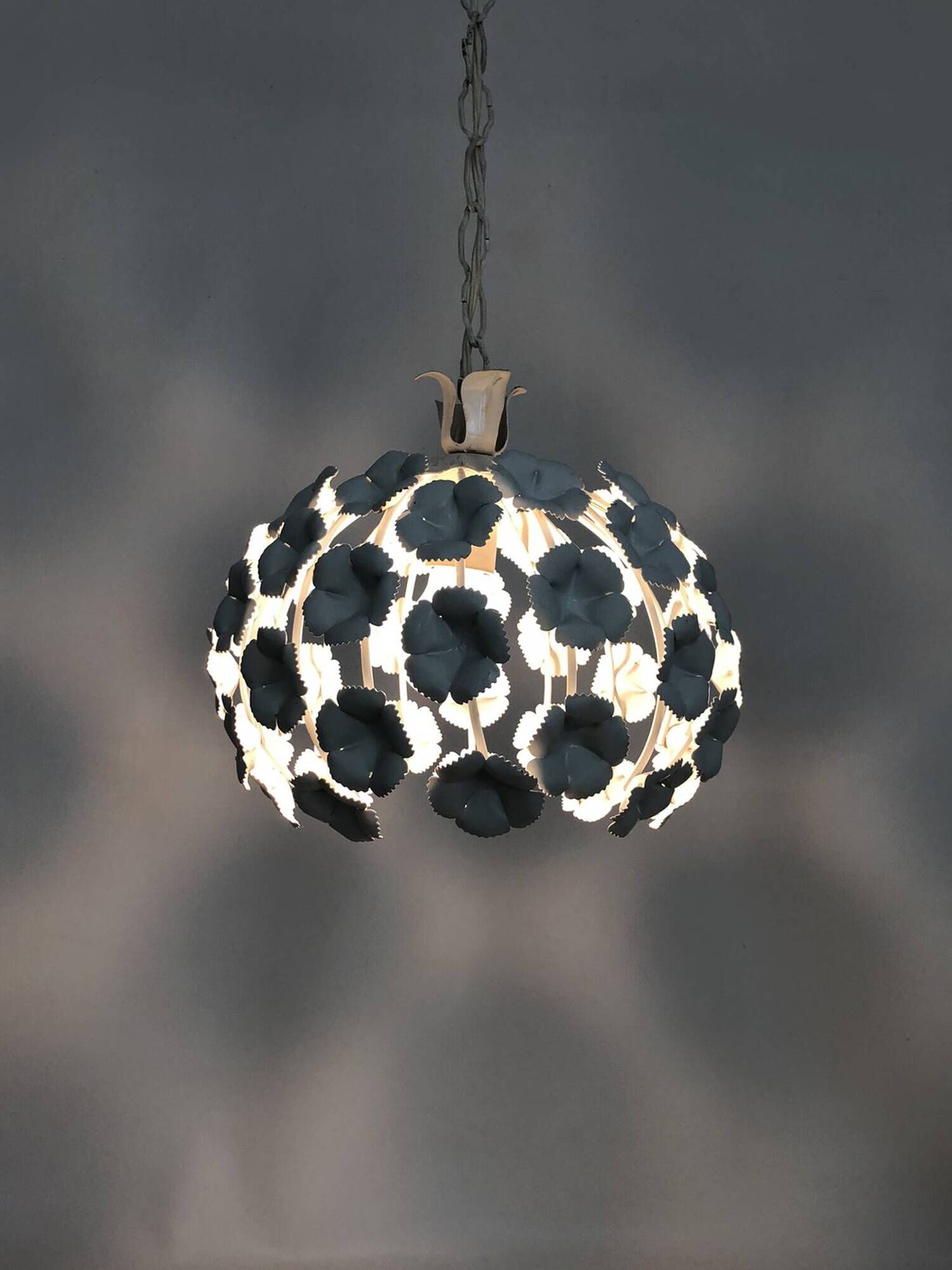 White metal floral pendant light. 1970s
