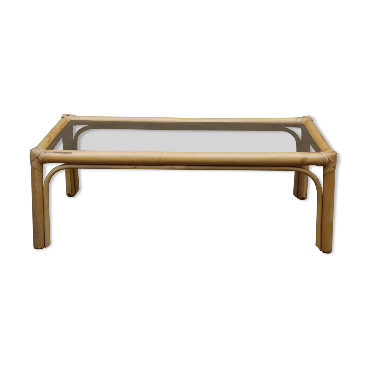 Rattan and glass coffee table