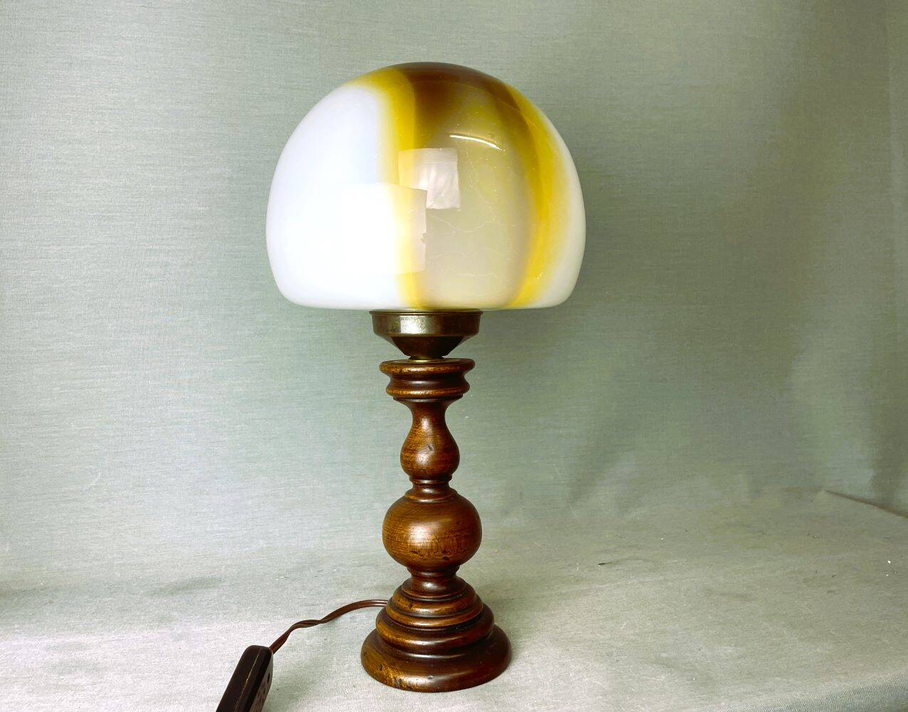 Portuguese wood and slag onyx glass table lamp 1960s