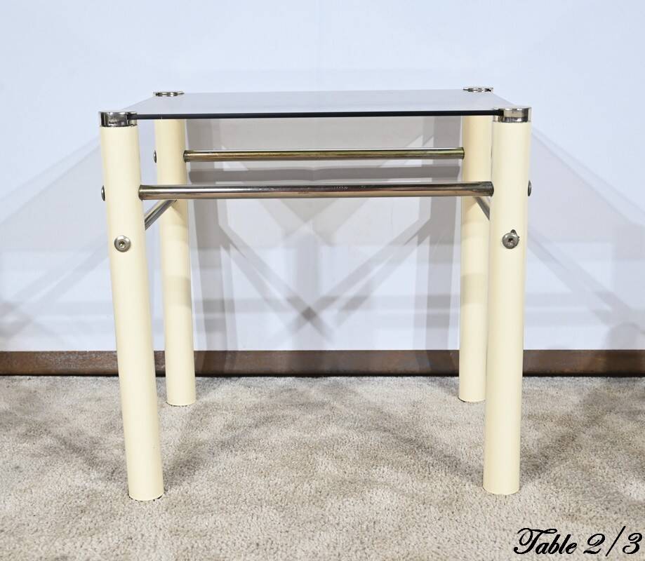 Tables Gigognes en Métal Beige, attribuées à Yves Boutboul – 1970