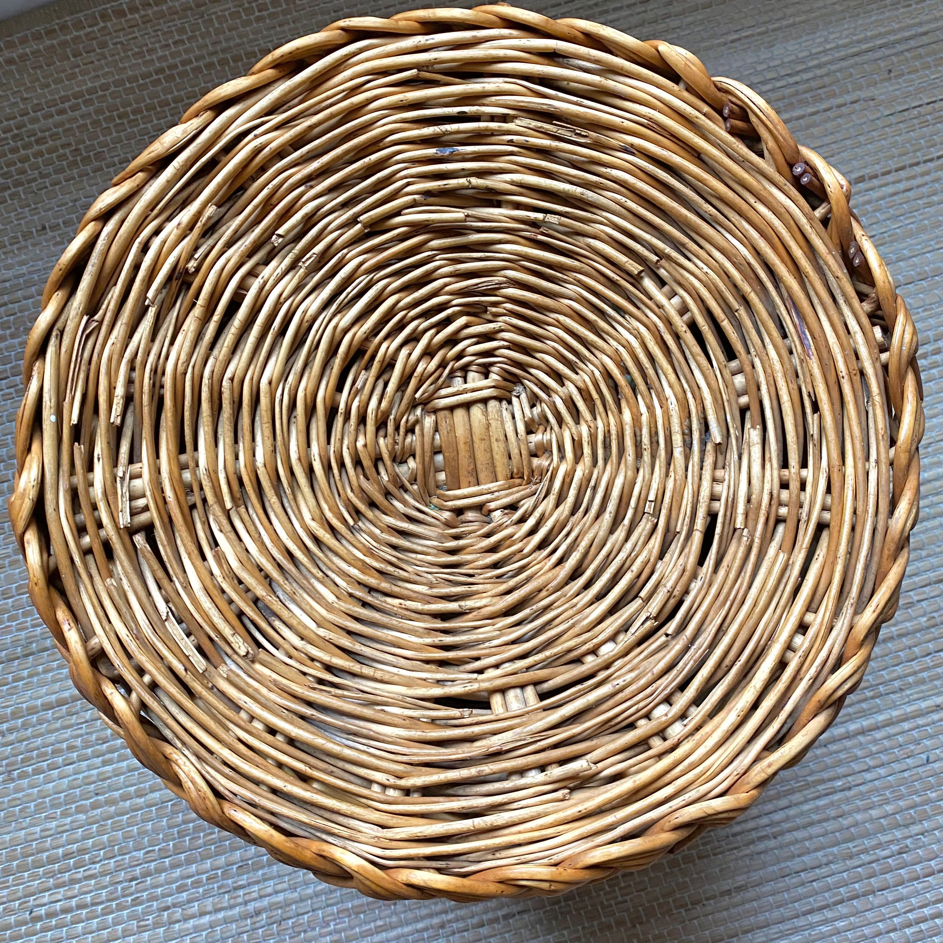 Vintage pouf braided wicker storage chest