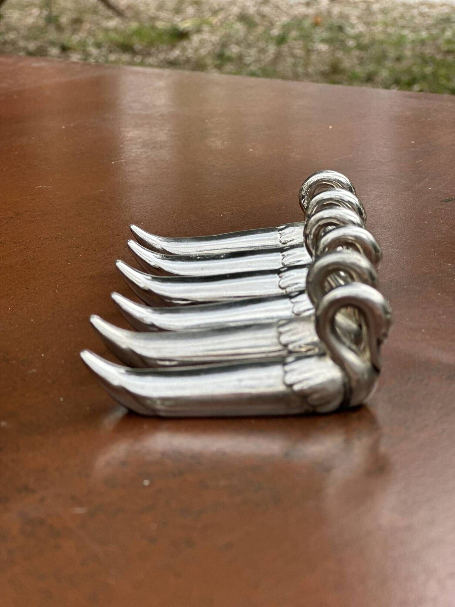 Set of 6 vintage silver-plated swan knife rests