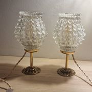 Duo lampes verre ciselé pied bronze ancien