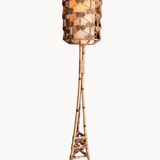 Bamboo and rattan tripod floor lamp