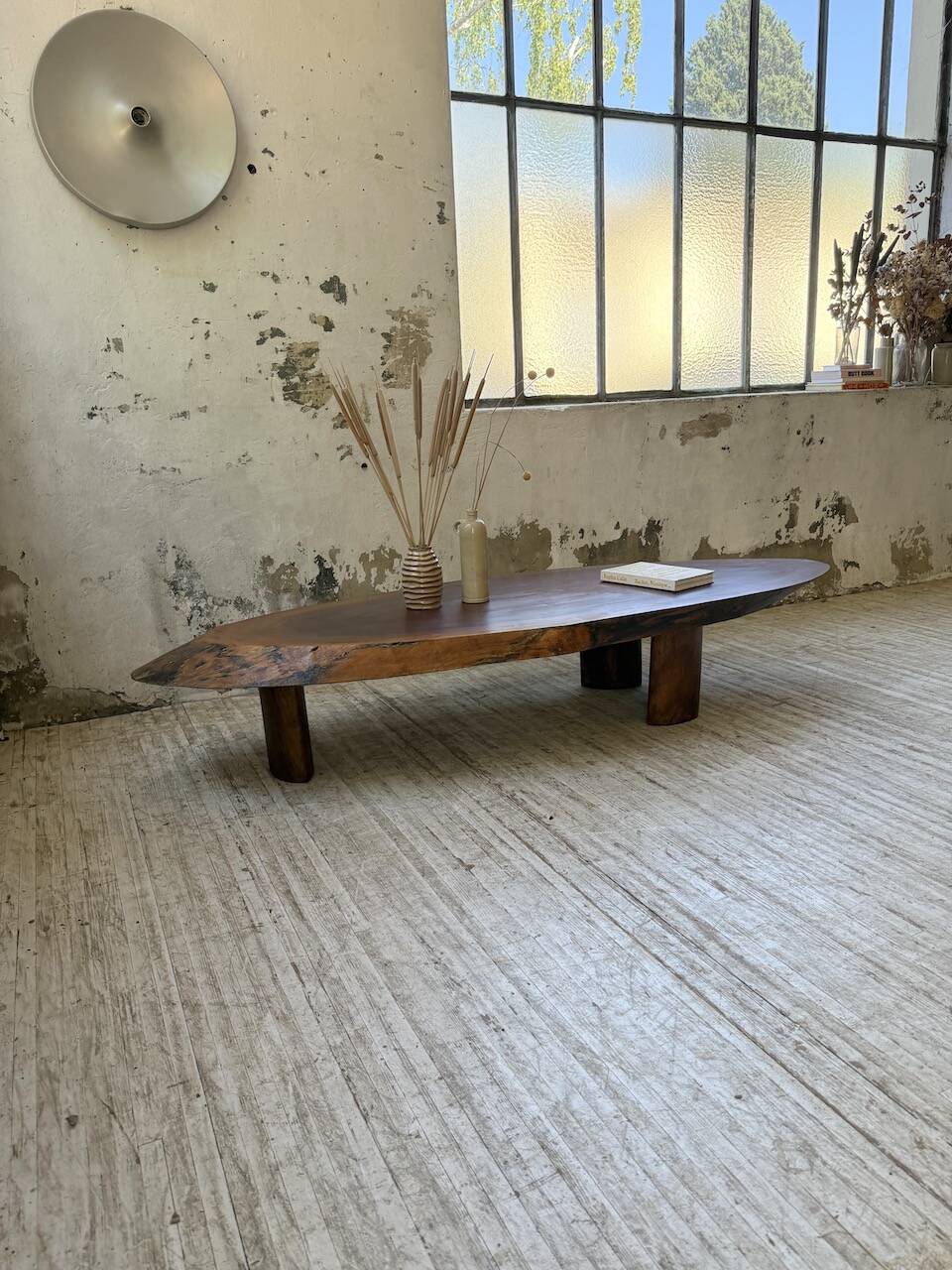 Table basse années 50 plateau bois exotique XXL
