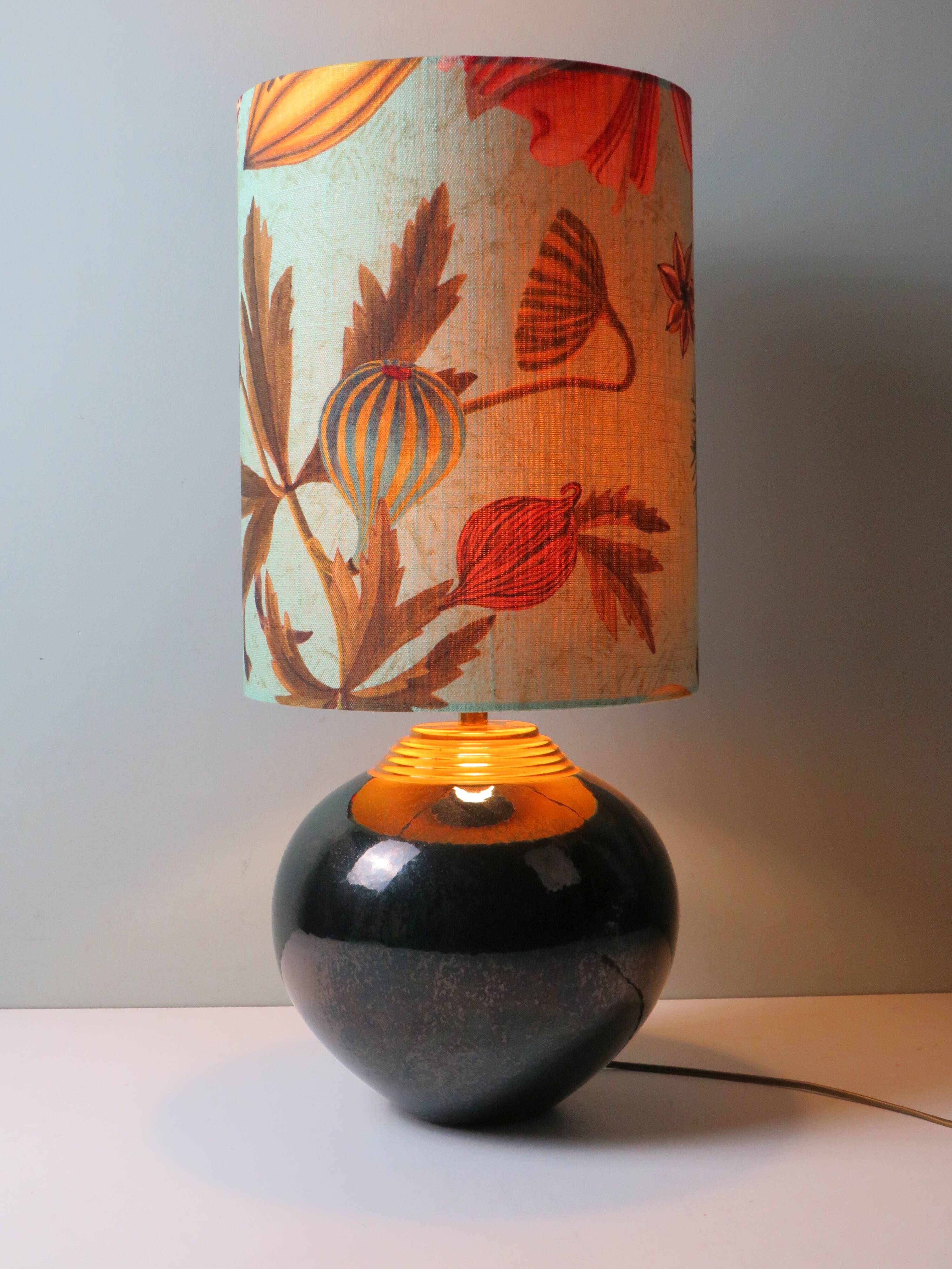 Vintage table lamp signed Louis Drimmer, glazed ceramic & lampshade