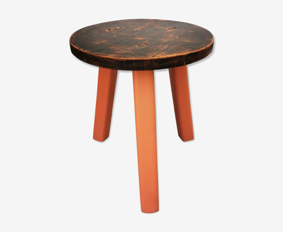 Tabouret tripode terracotta et bois