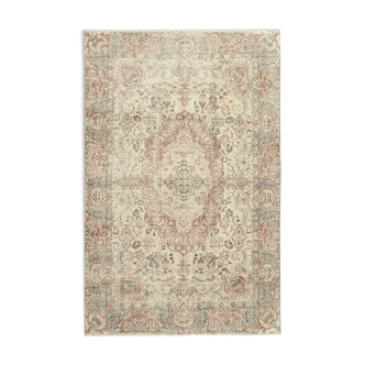 Tapis beige anatolien antique tissé à la main 193 cm x 297 cm