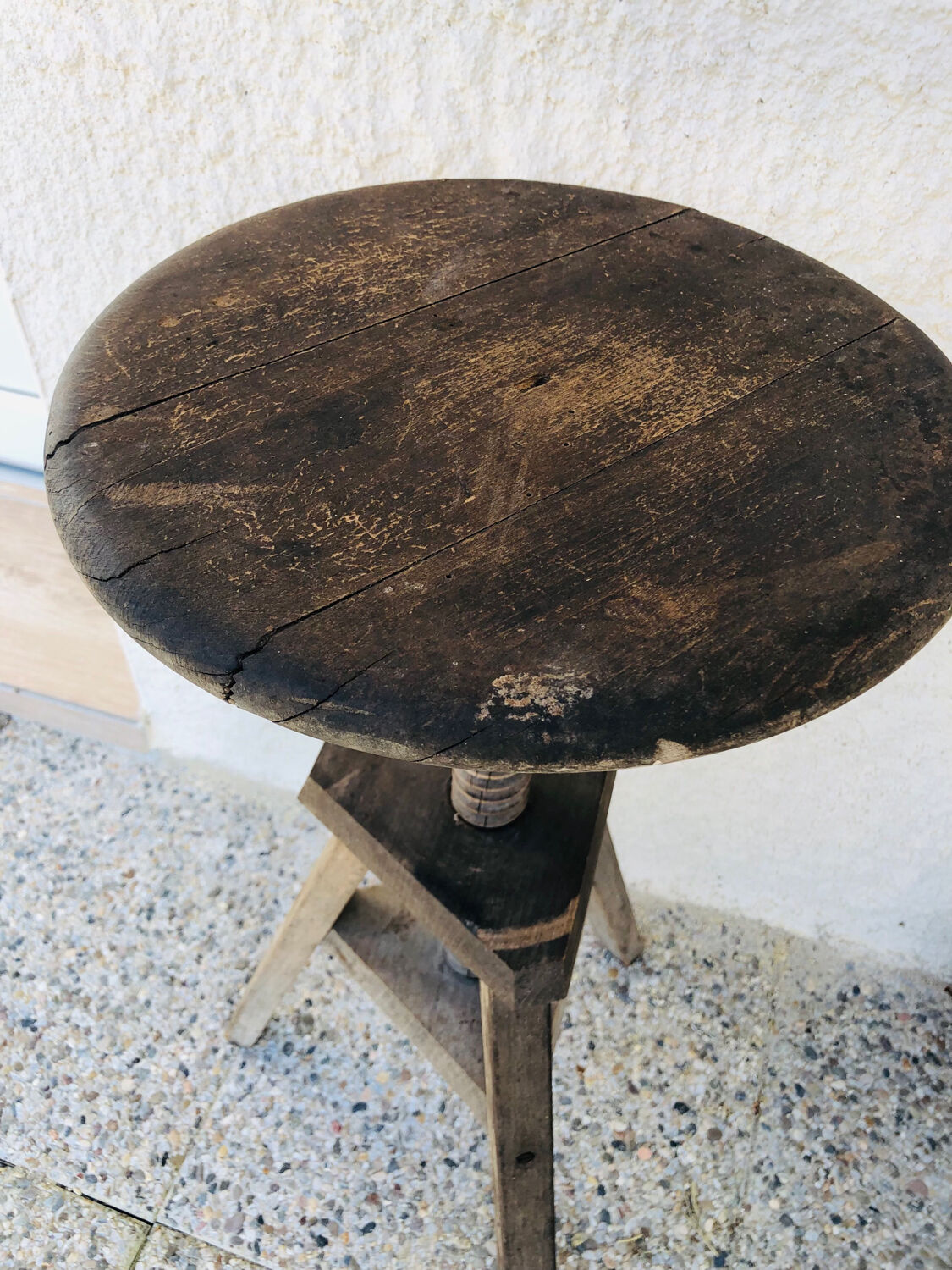 Vintage wood workshop stool