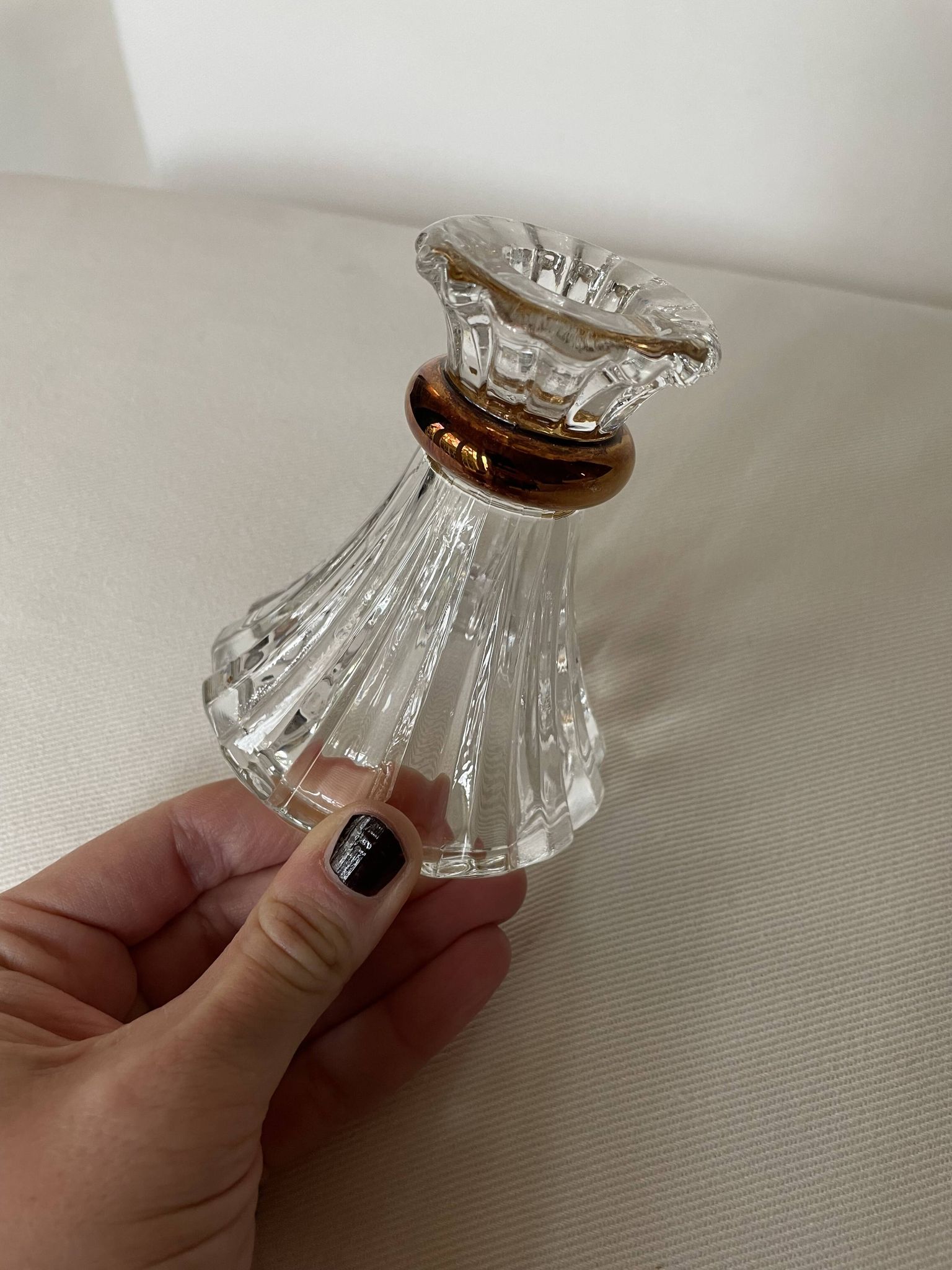 Crystal Lustre D'Arques, Candle Holder with Gold Edge