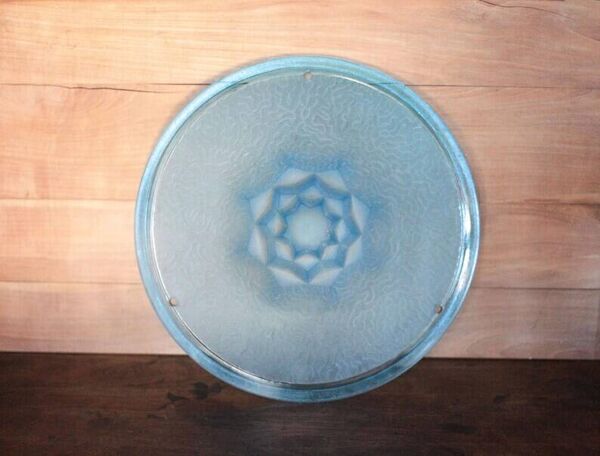 Vasque lustre art déco vintage, vasque suspension motifs géométriques, coupelle bleu, déco intérieur