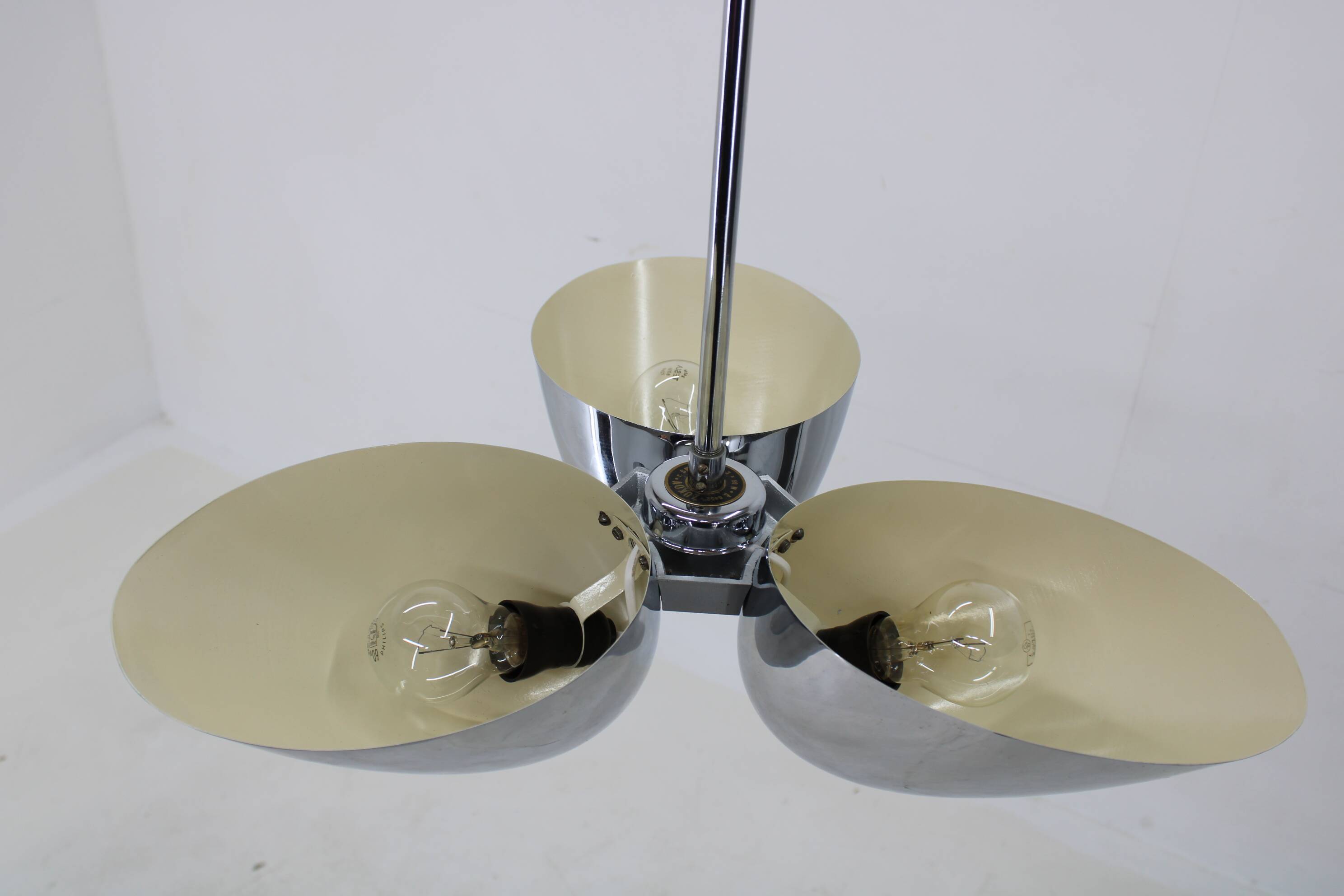 1930s Restored Bauhaus Chrome Plated Chandelier by Zukov , Czechoslovakia