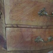 Paire de 2 chevets-louis xv-marqueterie-2 tiroirs-marbre rose