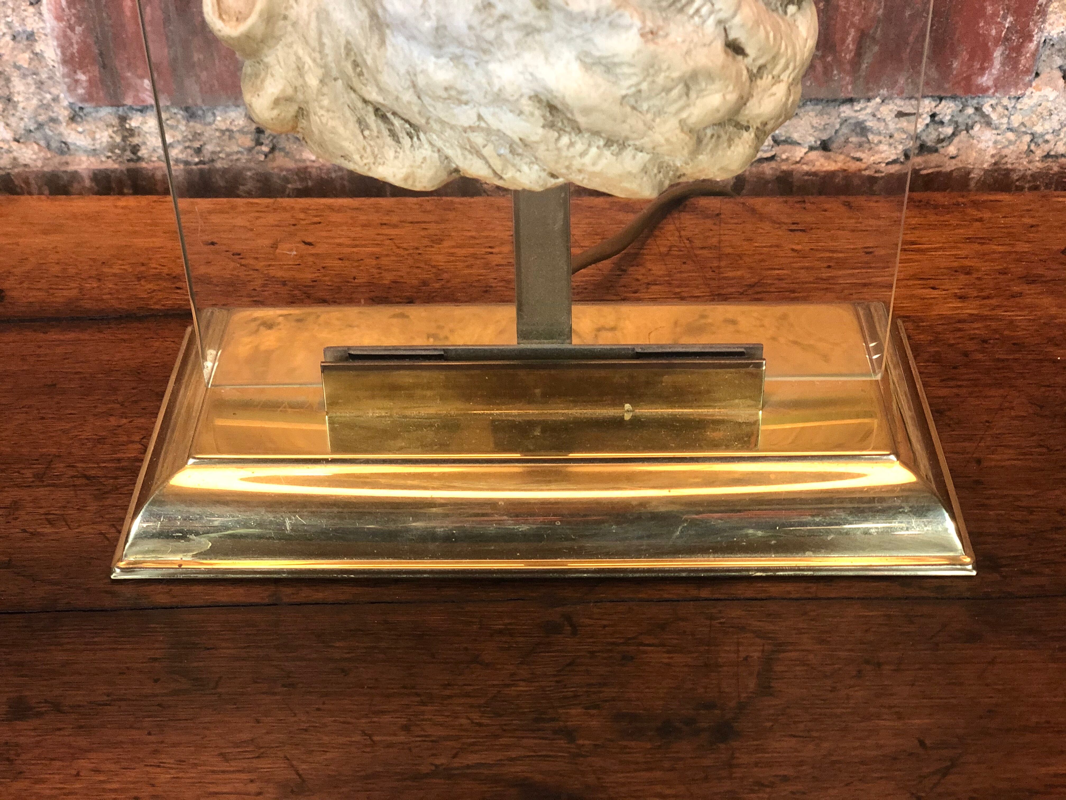 Neoclassical lamp face of the god Pan on Mount Altuglass and 50'S gold metal