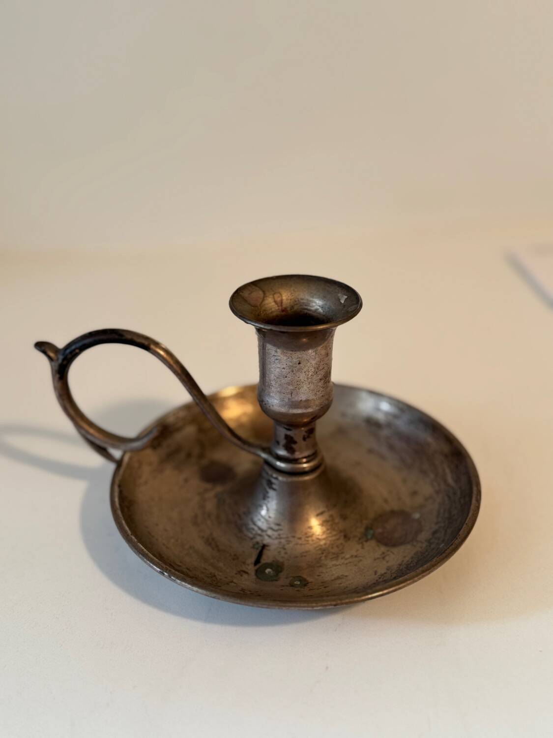 Antique metal hand candlestick – beautiful patina