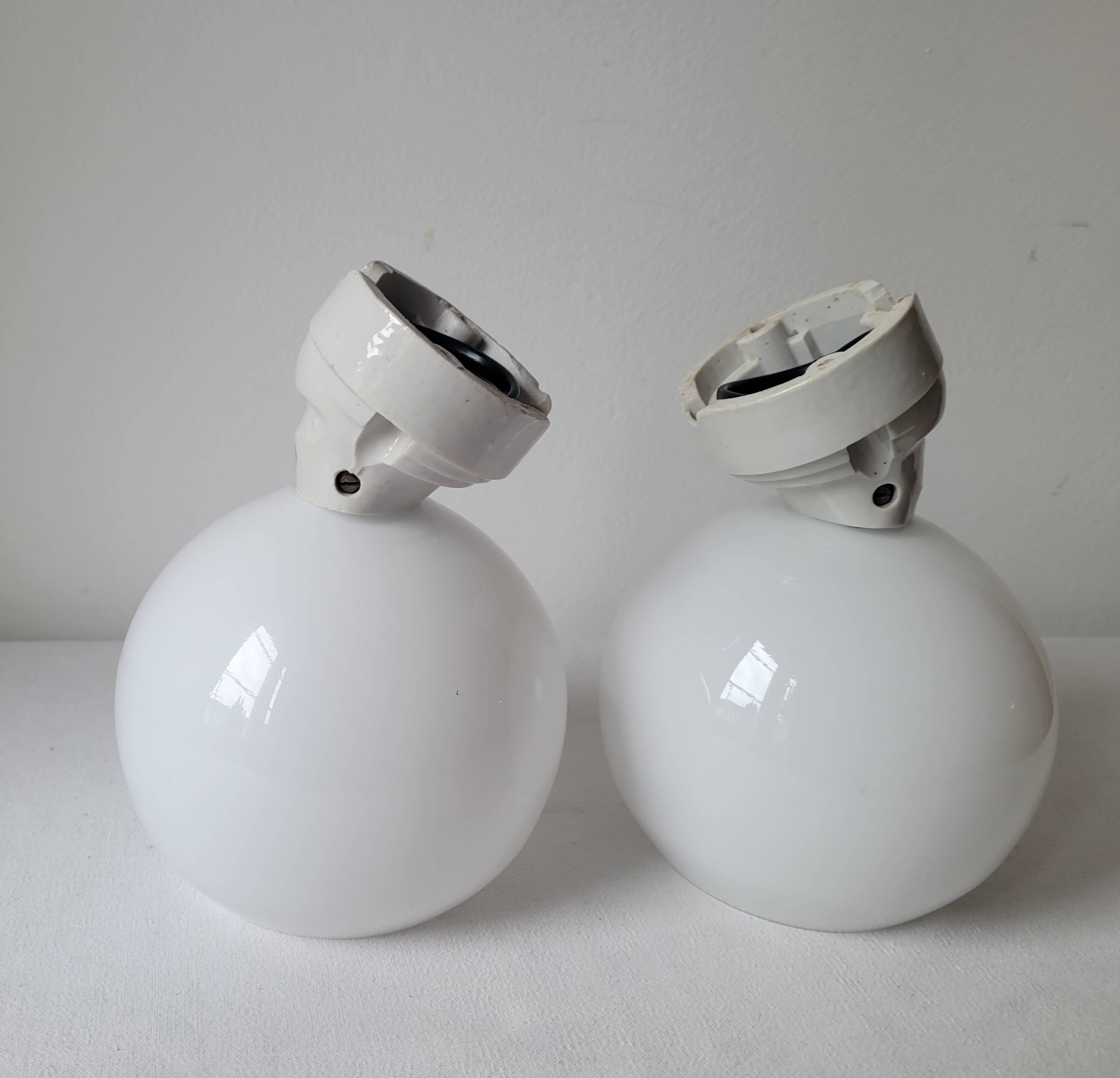 Duo of opaline and porcelain pendant lights
