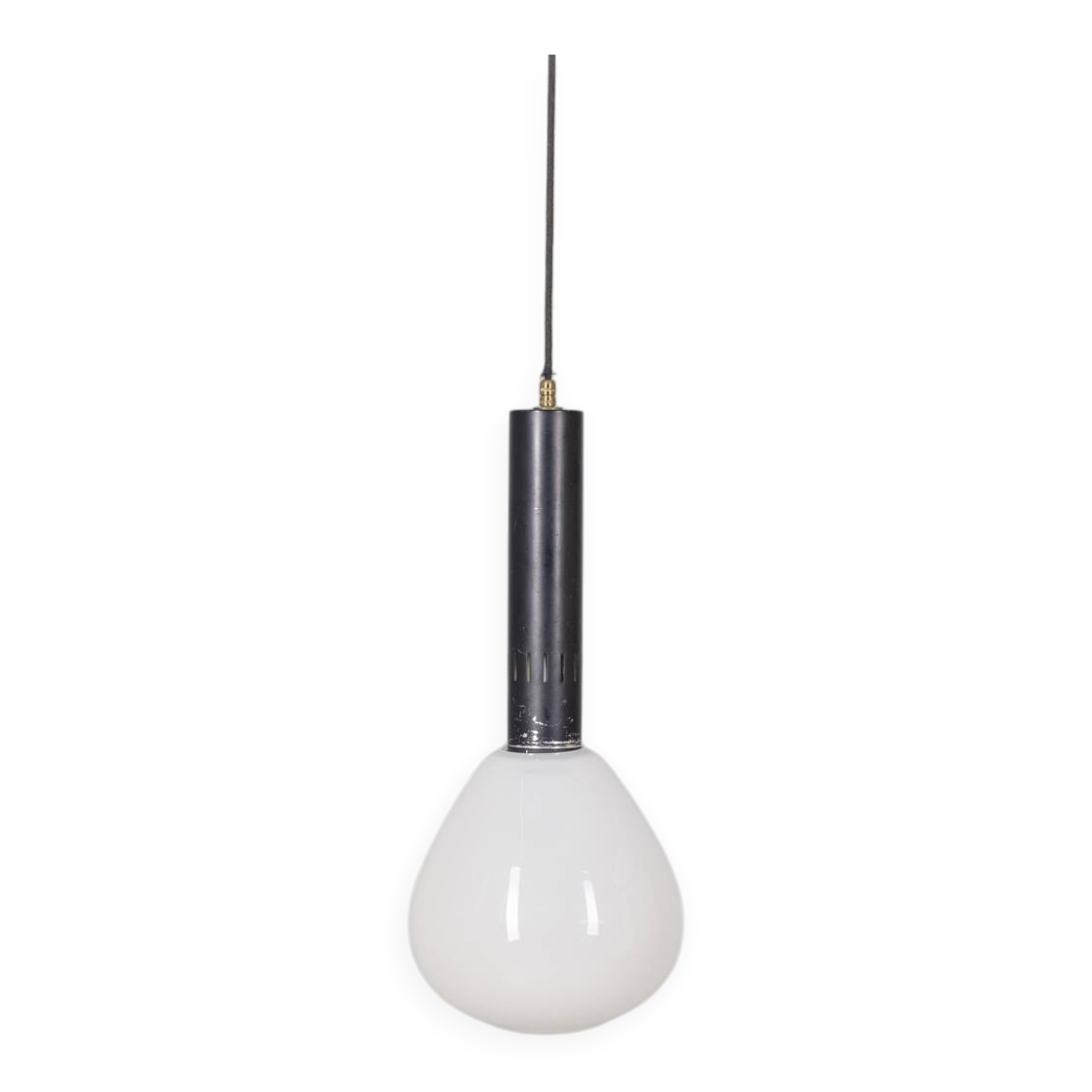 VINTAGE 1970S WHITE GLASS PENDANT LAMP, ITALIAN DESIGN