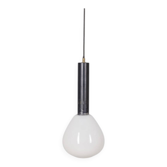 VINTAGE 1970S WHITE GLASS PENDANT LAMP, ITALIAN DESIGN