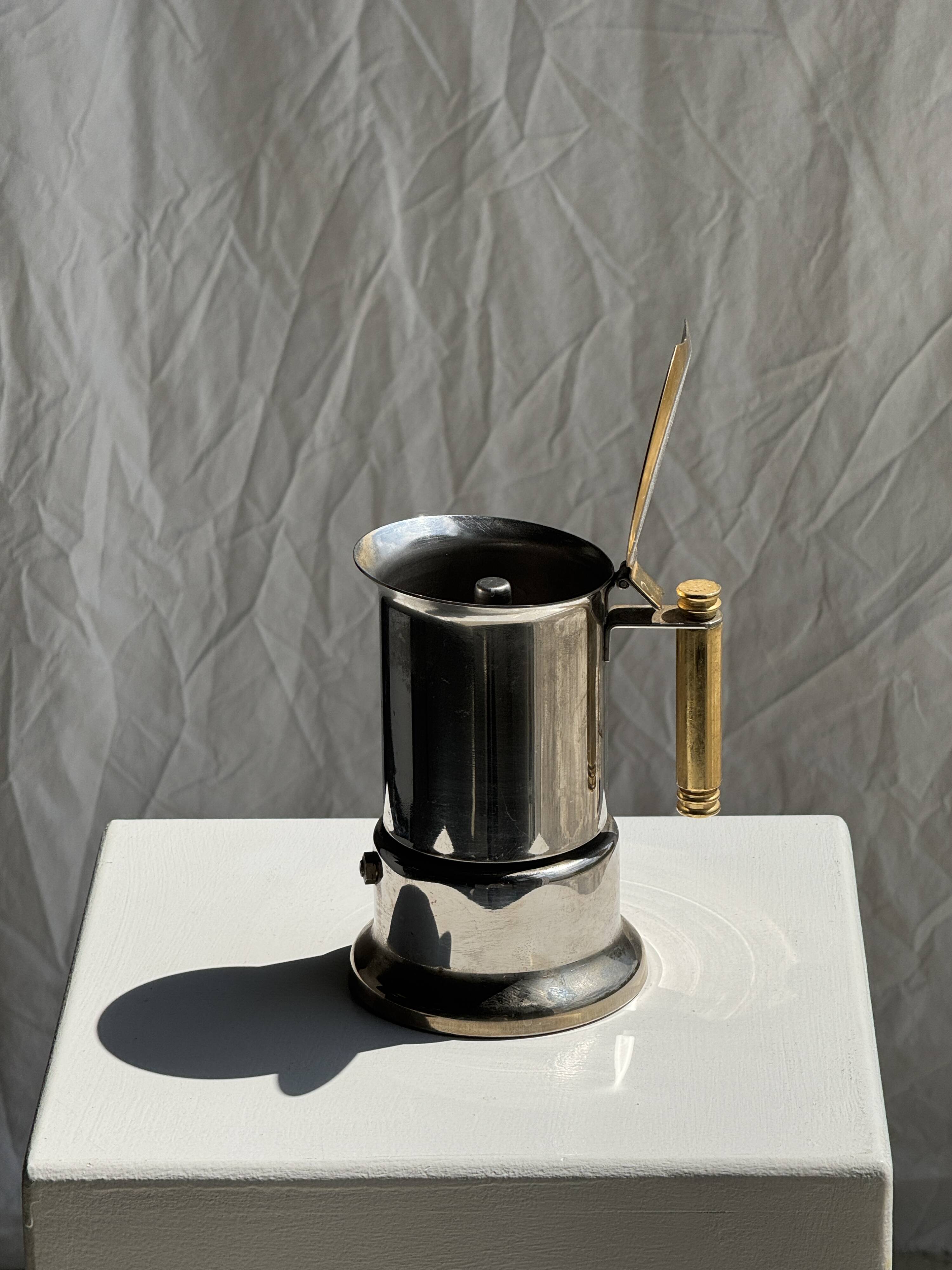 Small silver and gold Italian coffee maker Alpu-F Puppieni in stainless steel