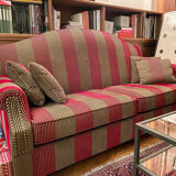 3-seater sofa in red and grey fabric