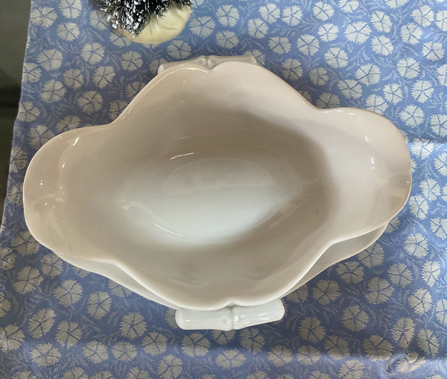 Antique porcelain gravy boat with bamboo motif