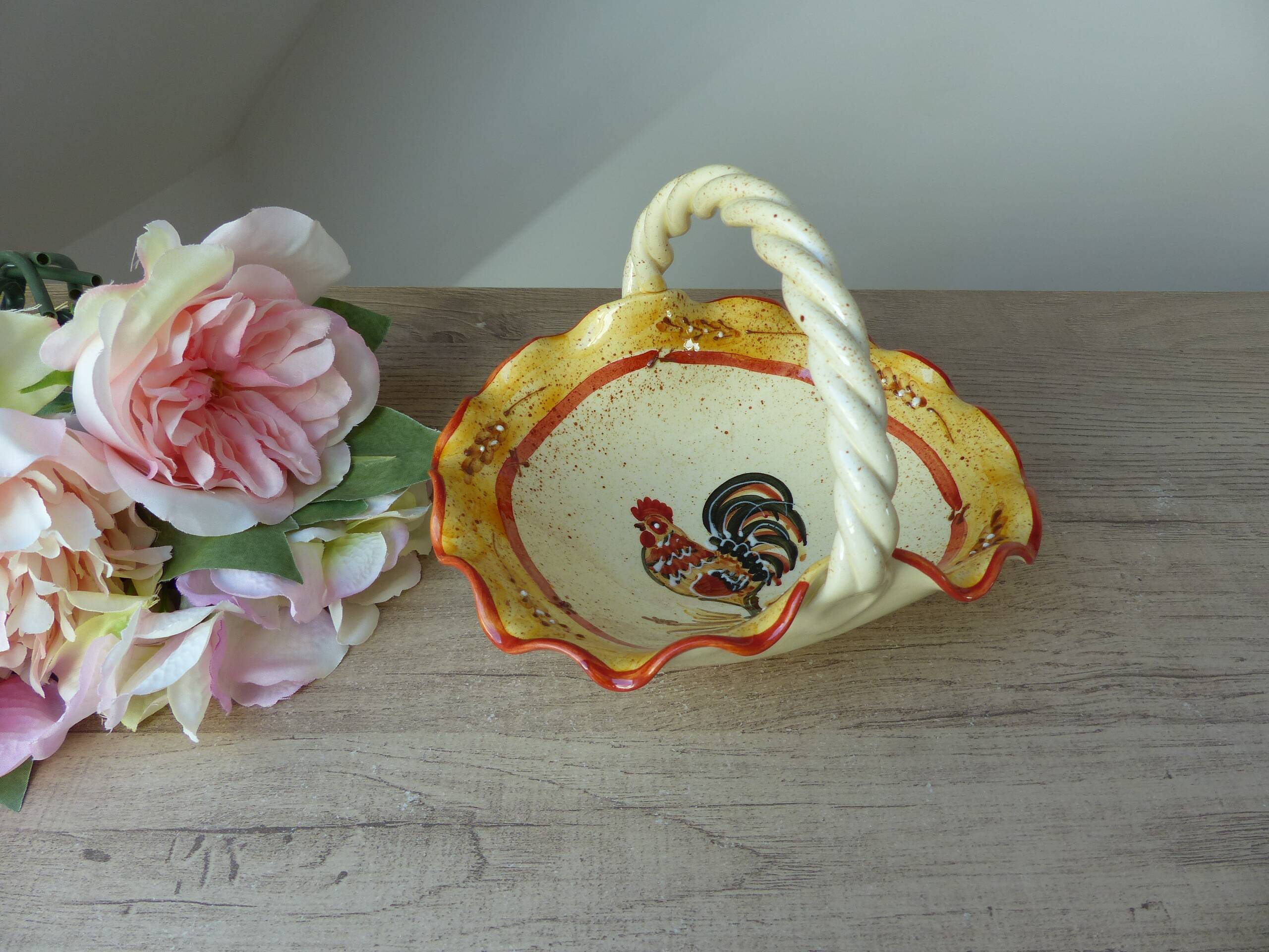 Empty Rooster Basket Pocket, Artisanal Rooster Pottery, Decorative Rooster Empty Pocket,