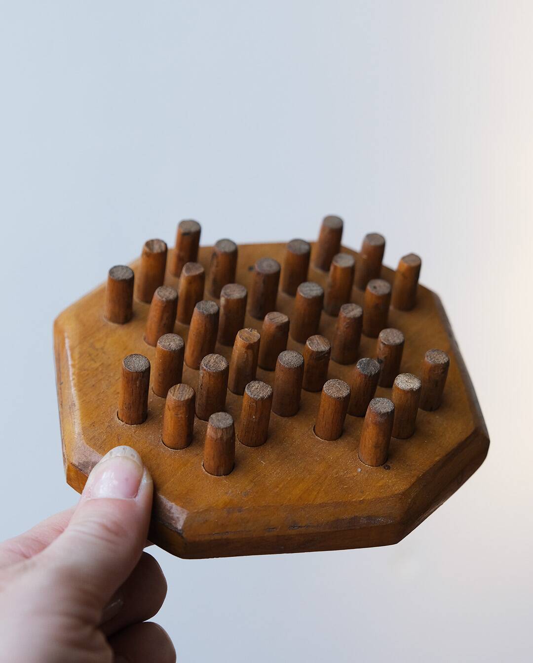 Wooden solitaire game, handcrafted, vintage