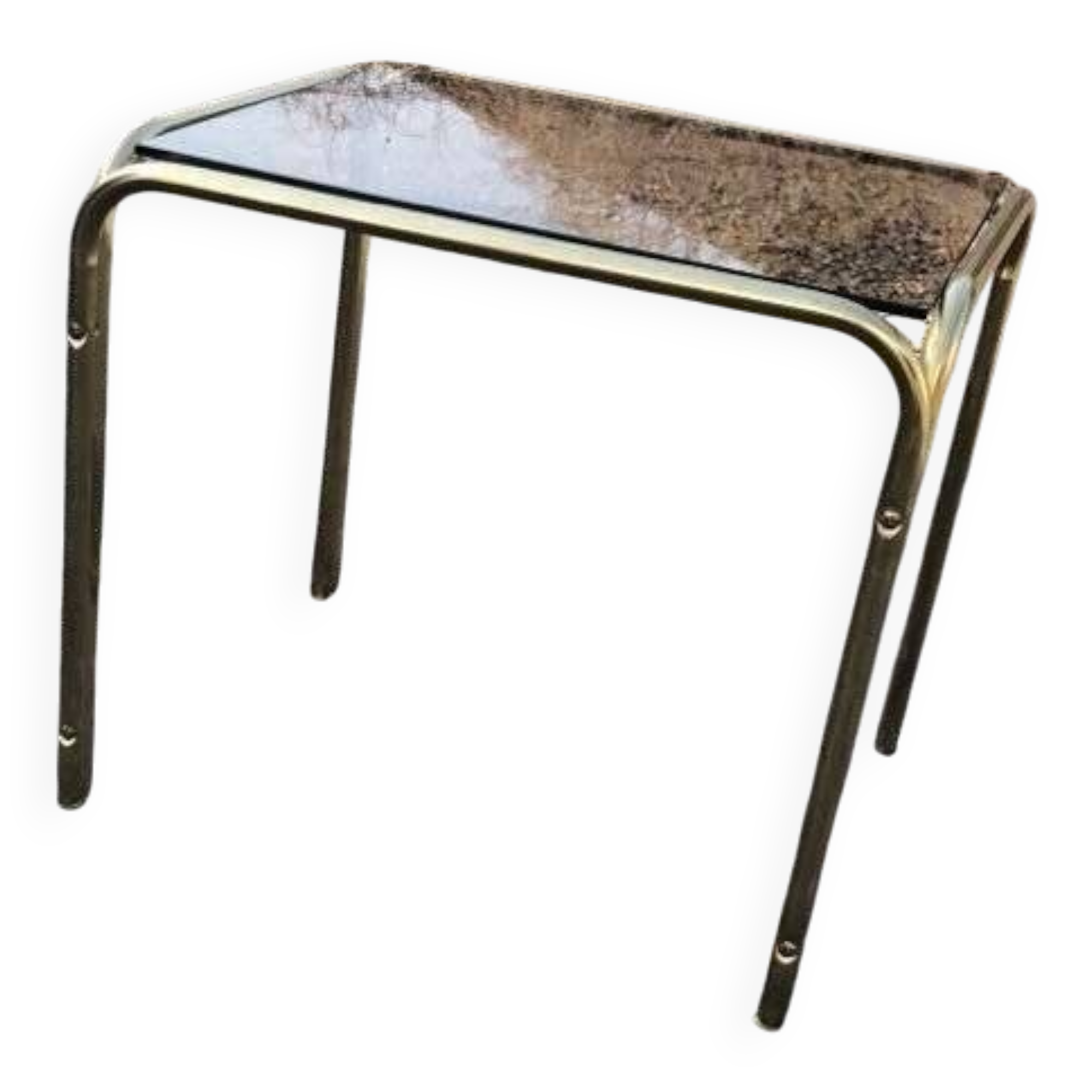 Table basse vintage en laiton doré jaune avec plateau en verre - années 1970