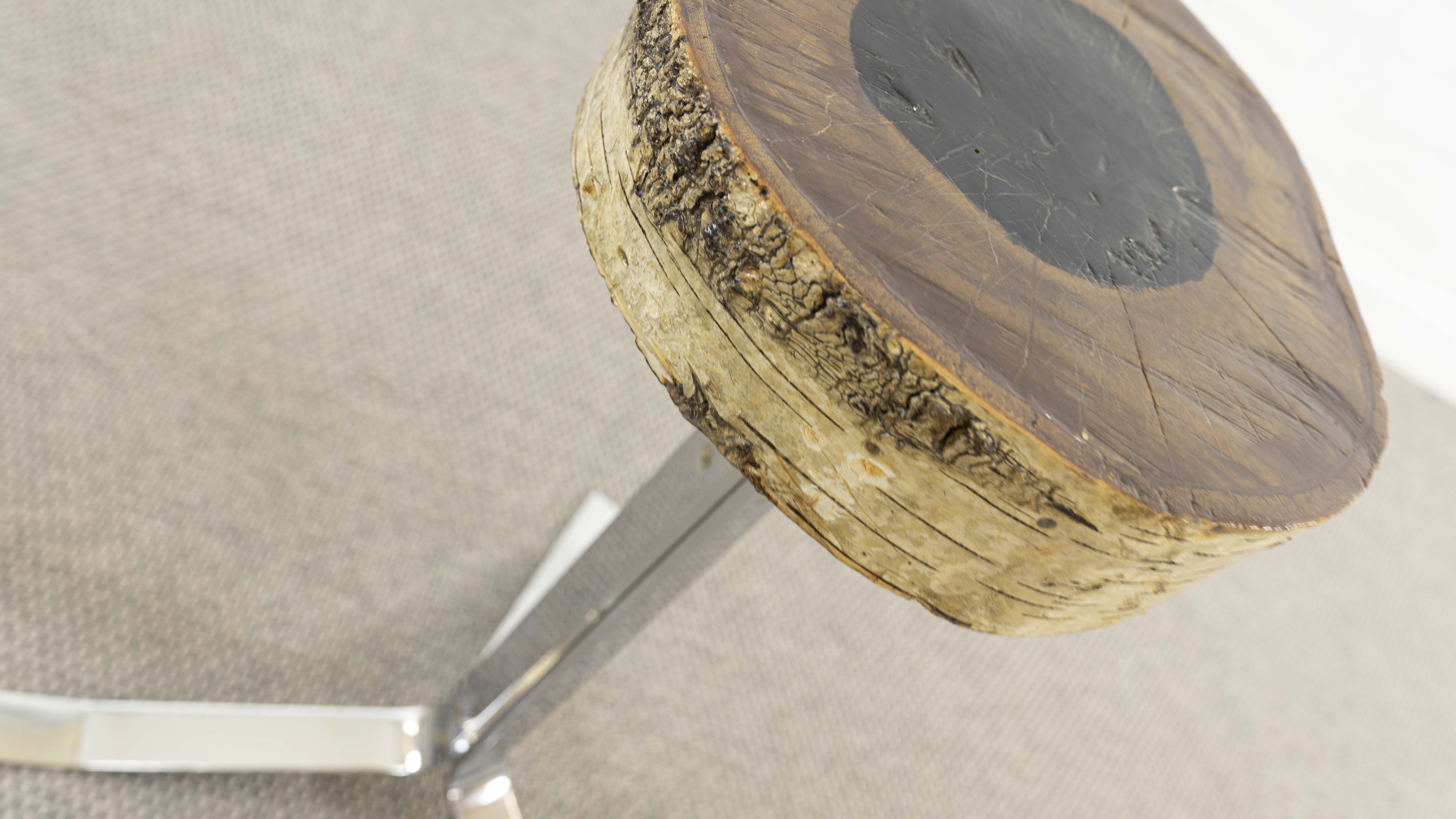 Vintage stool or side table in birch and steel