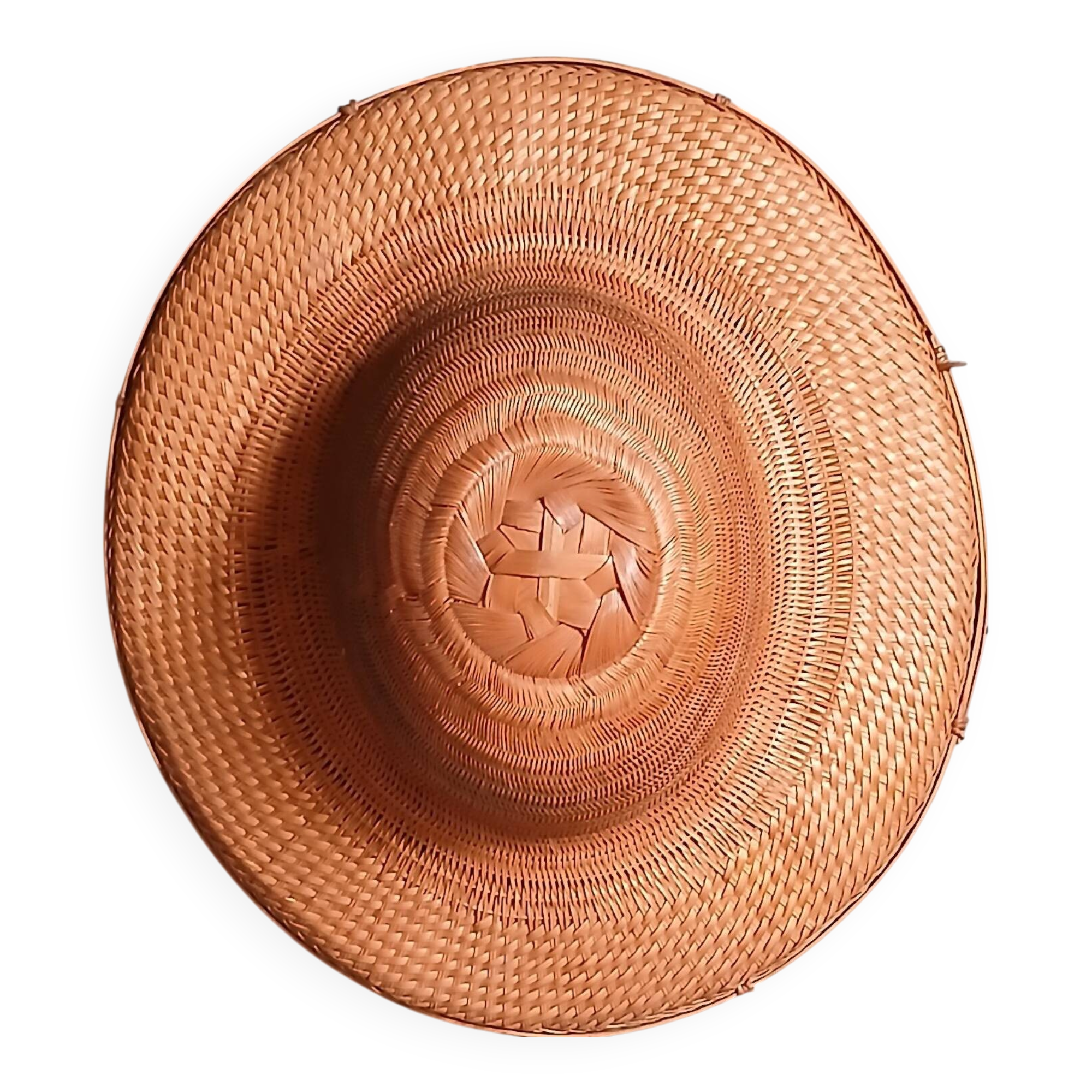 Traditional Asian/colonial woven straw hat, bamboo & caning