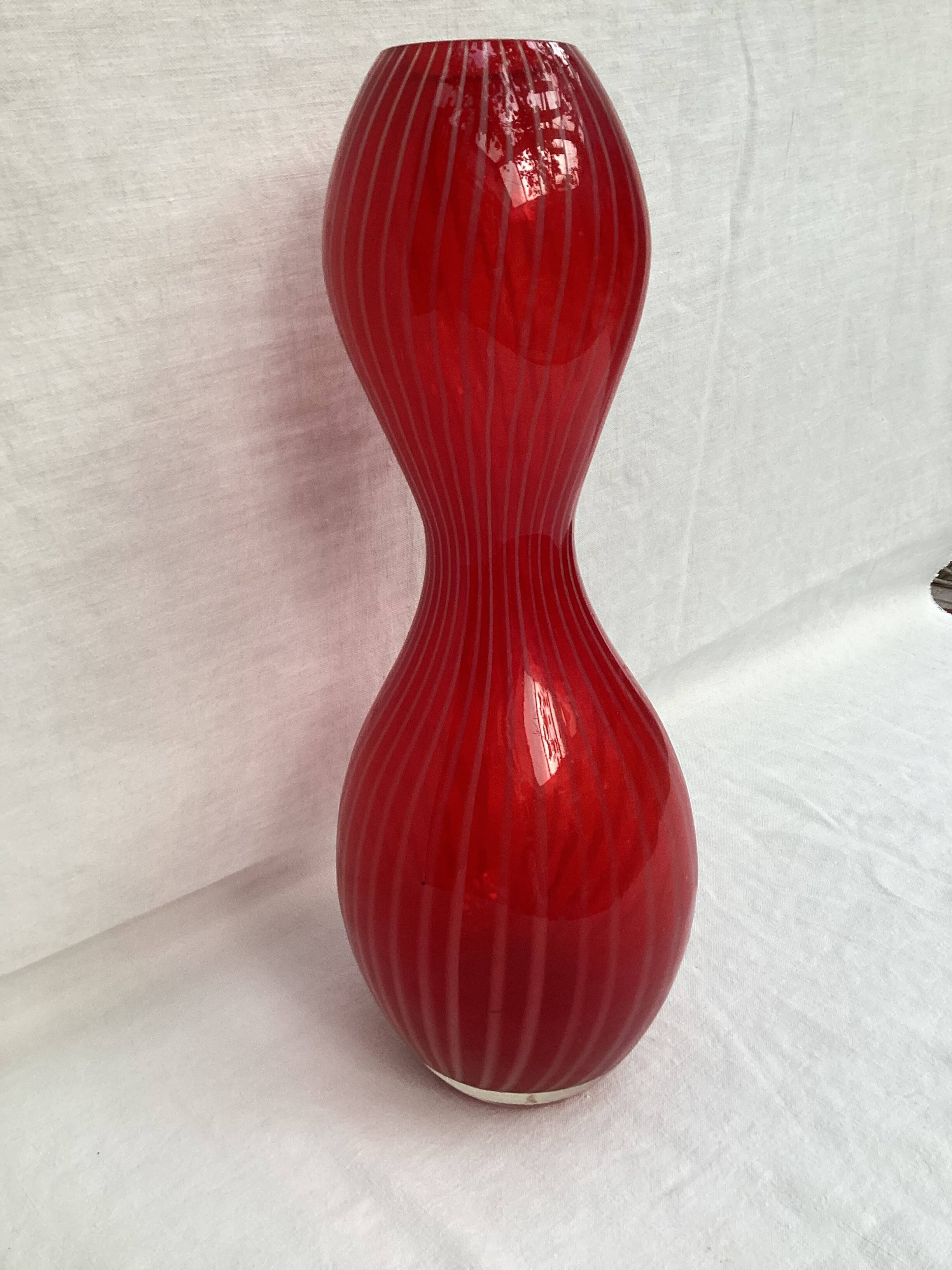 Red glass vase dimension: height -33cm- width -12cm-