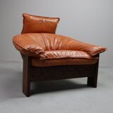 Vintage tripod lounge chair in leather, rattan and oak, Netherlands