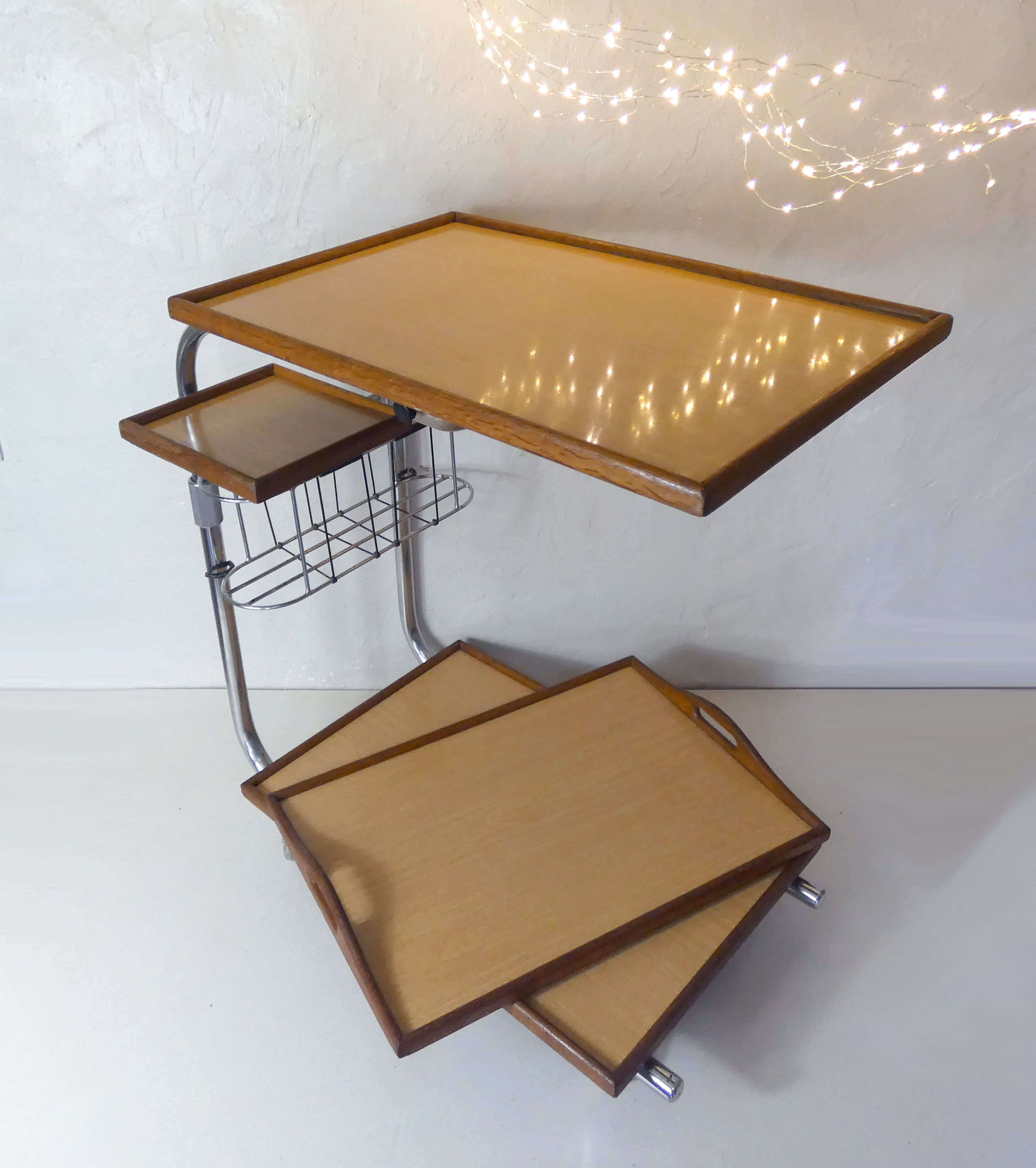 Side table vintage service the adap-table steel wood chrome formica