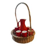 Pitcher service and 8 orangeade glasses 60s ceramic Salins