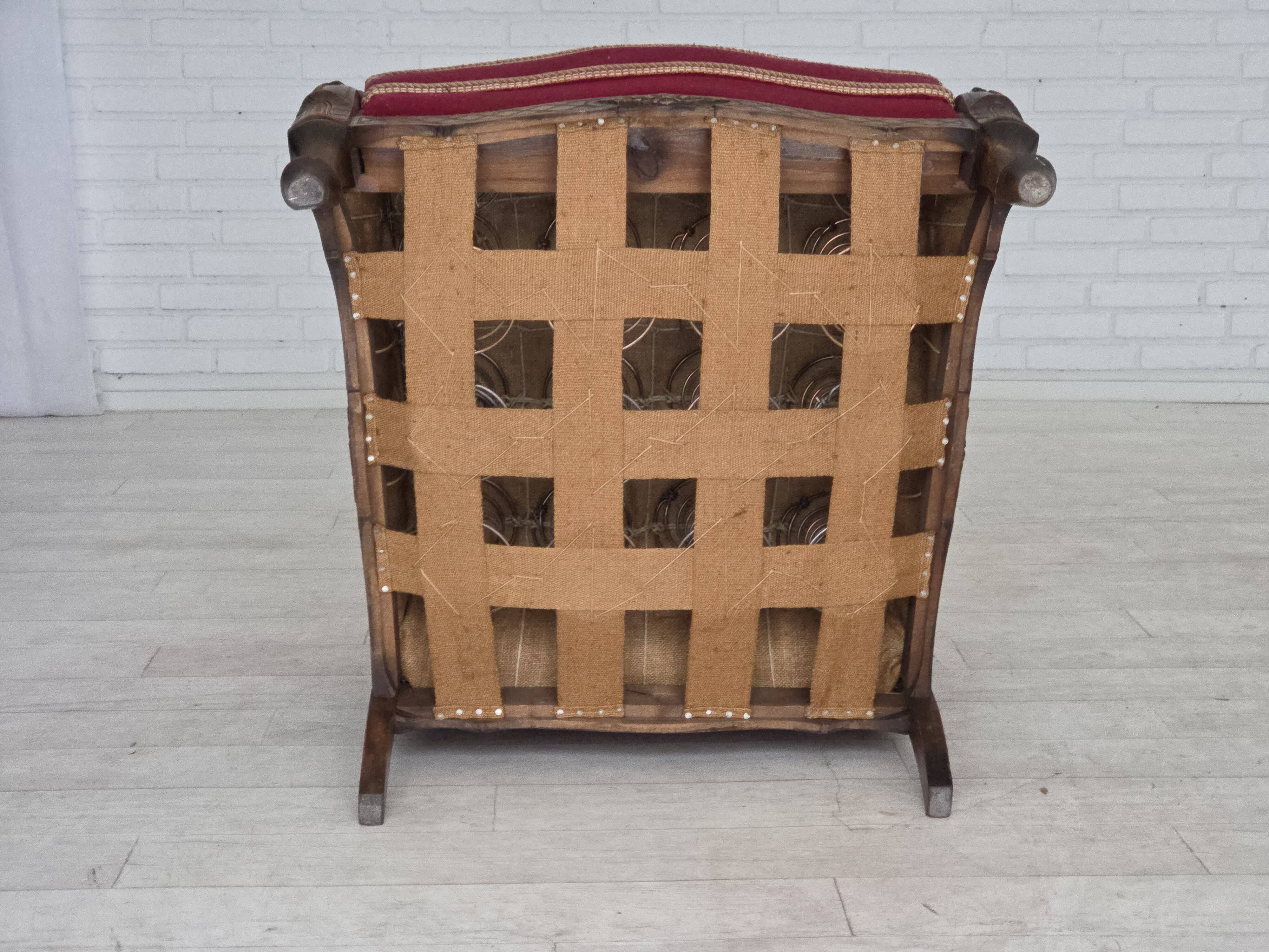 1930s, Danish armchair, furniture velour, ash wood.