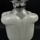 Daum France candle holder in frosted crystal and chrome-plated metal frame, height 15 cm